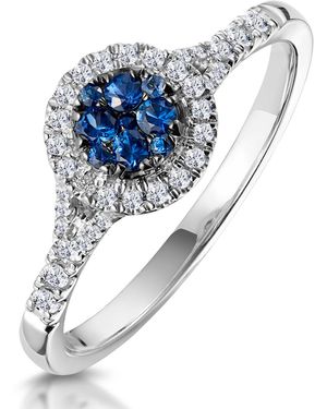 The Diamond Store Sapphire And Diamond Halo Circle Ring 18Kw - Blue