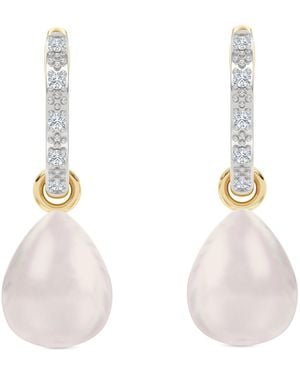The Diamond Store Eden 20.00Ct Oval Pearl And Lab Diamond Huggie Drop Earrings - Metallic