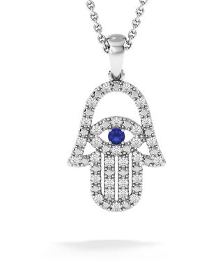 The Diamond Store Hamsa Fortune 0.05Ct Sapphire And 0.25Ct Lab Grown Diamond Pendant Necklace - Blue