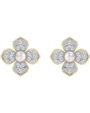 The Diamond Store Eden 0.70Ct Round Pearl And Lab Diamond Floral Stud Earrings - Metallic