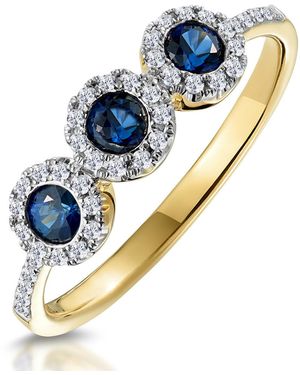 The Diamond Store Sapphire And Lab Diamond Halo Trilogy Ring 9K - Blue