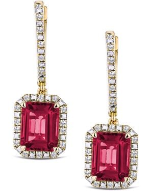 The Diamond Store Astra 3.50Ct Lab Ruby And Diamond Drop Halo Octagon Cut Earrings - Red