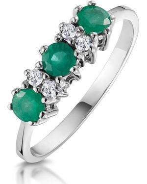 The Diamond Store Emerald 0.45Ct And Diamond 9K Ring - Green