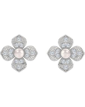The Diamond Store Eden 0.70Ct Round Pearl And Lab Diamond Floreal Stud Earrings - Metallic