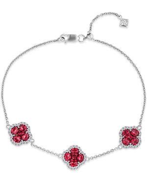 The Diamond Store Alegria 2.70Ct Lab Ruby 3 Clover Halo Bracelet - Red