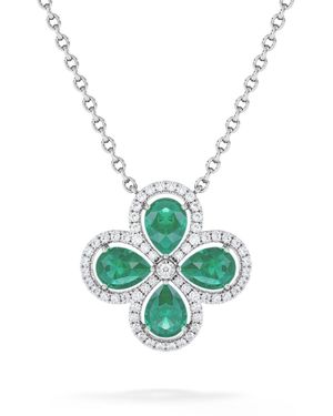 The Diamond Store Bloom 3.20Ct Lab Emerald And Lab Diamond Necklace - Green