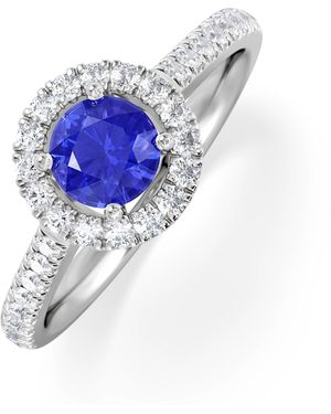 The Diamond Store Halo Tanzanite 8.7Mm And 0.36Ct Diamond 18K Ring - Blue