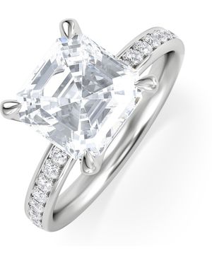 The Diamond Store Origin 3.30Ct Asscher Cut Lab Diamond Solitaire Engagement Ring With Side Stones - Metallic