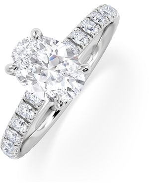 The Diamond Store Amora Oval 1.00Ct Hidden Halo Diamond Engagement Ring With Side Stones Set - White