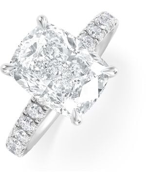 The Diamond Store Amora 3.00Ct Elongated Cushion Cut Lab Diamond Hidden Halo Engagement Ring With Side Stones - White