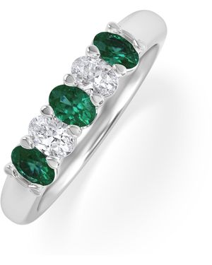 The Diamond Store Solene 0.75Ct Oval Cut Lab Emerald And Lab Diamond Half Band Eternity Ring - Green