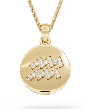 The Diamond Store Astrology Aquarius 0.07Ct Lab Grown Diamond Medallion Pendant Necklace - Metallic