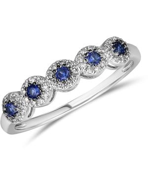 The Diamond Store Stellato 0.20Ct Round Cut Lab Sapphire Halo Half Eternity Ring - Blue