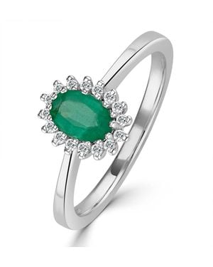 The Diamond Store Emerald 6 X 4Mm And Diamond 9K Ring Item A4434 - Green