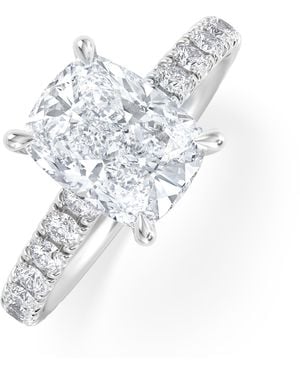 The Diamond Store Amora 2.00Ct Elongated Cushion Cut Lab Diamond Hidden Halo Engagement Ring With Side Stones - White