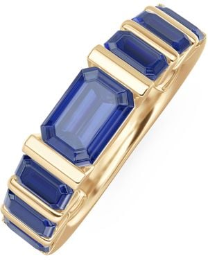 The Diamond Store Vertex 3.36Ct Emerald Cut Lab Sapphire Eternity Ring - Blue