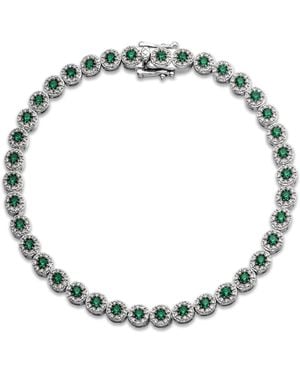 The Diamond Store Stellato 1.00Ct Round Cut Lab Emerald Halo Tennis Bracelet - Metallic