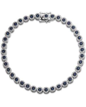 The Diamond Store Stellato 1.50Ct Round Cut Lab Sapphire Halo Tennis Bracelet - Metallic