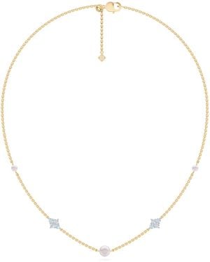 The Diamond Store Eden 3.10Ct Round Pearl And Lab Diamond Station Necklace - Metallic