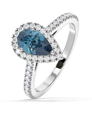 The Diamond Store Diana Lab Diamond Pear Halo Ring 1.60Ct - Blue
