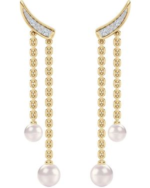 The Diamond Store Eden 2.70Ct Round Pearl And Lab Diamond Drop Earrings - Metallic