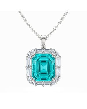 The Diamond Store 7.00Ct Emerald Cut Lab Paraíba Yag Halo Pendant Necklace - Blue