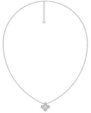The Diamond Store Eden 0.50Ct Round Pearl And Lab Diamond Floral Necklace - Metallic
