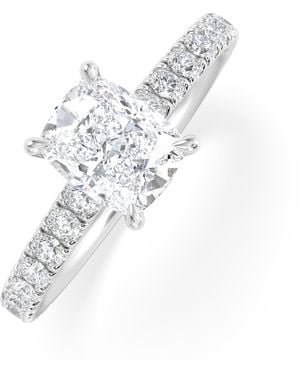 The Diamond Store Amora 1.00Ct Elongated Cushion Cut Lab Diamond Hidden Halo Engagement Ring With Side Stones - White