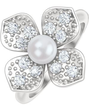 The Diamond Store Eden 0.70Ct Round Pearl And Lab Diamond 3 Stone Ring - Multicolour