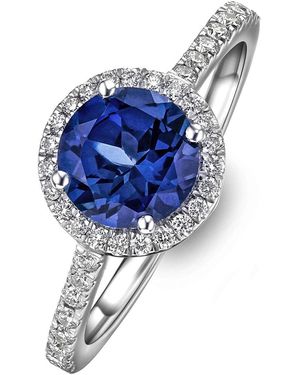 The Diamond Store Astra 3.60Ct Lab Sapphire And Diamond Halo Shoulder Set Round Cut - Blue