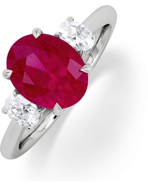 The Diamond Store Solene 2.00Ct Oval Cut Lab Ruby And Lab Diamond 3 Stone Engagement Ring - Red