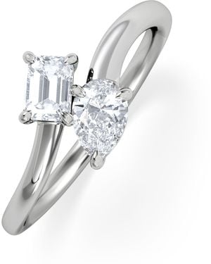 The Diamond Store Toi Et Moi Emerald And Pear Cut Lab Diamond Ring 0.50Ct F/Vs - White