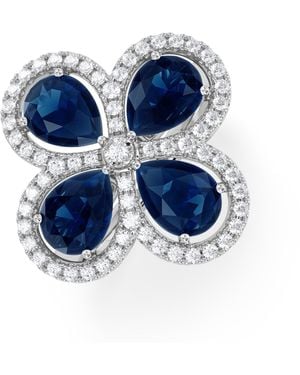 The Diamond Store Bloom 3.40Ct Lab Sapphire And Lab Diamond Ring - Blue