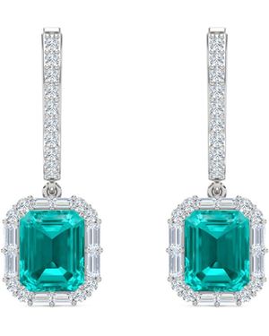 The Diamond Store 8.00Ct Emerald Cut Lab Paraíba Yag Halo Drop Earrings - Blue