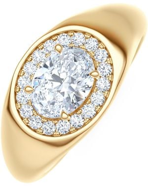 The Diamond Store 0.62Ct Oval Cut Lab Diamond Halo Signet Ring - Metallic