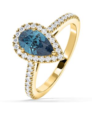 The Diamond Store Diana Lab Diamond Pear Halo Ring 1.60Ct - Blue