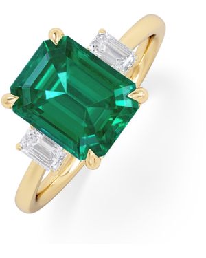 The Diamond Store Solene 2.50Ct Emerald Cut Lab Emerald And Lab Diamond 3 Stone Engagement Ring - Green