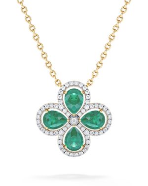 The Diamond Store Bloom 3.20Ct Lab Emerald And Lab Diamond Necklace - Green