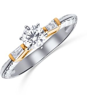 The Diamond Store 18K Ring Two Tone Lab Diamond Set Pattern Shank (0.47Ct) - Blue