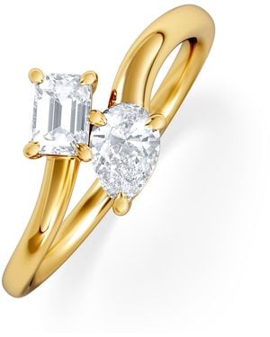 The Diamond Store Toi Et Moi Emerald And Pear Cut Lab Diamond Ring 0.50Ct F/Vs - Metallic