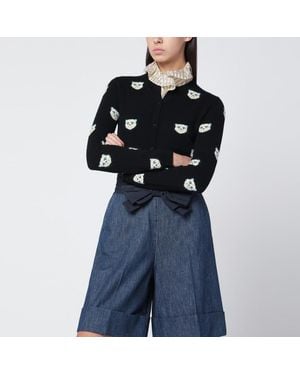 Valentino Cardigan con intarsio le chat de la maison - Blu