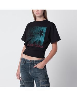 Balenciaga Cropped T-Shirt With Logo Print - Black