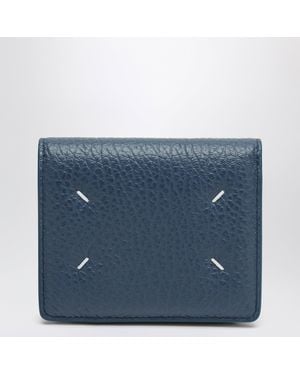 Maison Margiela Four Stitches Dark Leather Card Holder - Blue