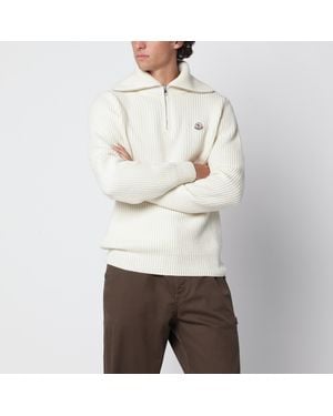 Moncler Cream Ribbed Wool Jumper - Natural