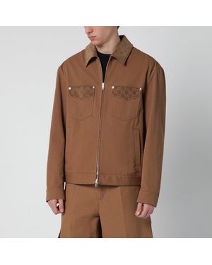Gucci Camel Zip-Up Jacket With Gg Details - Brown
