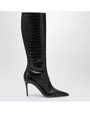 Paris Texas Vera 85 Charcoal Crocodile-Effect Leather Boots - Black