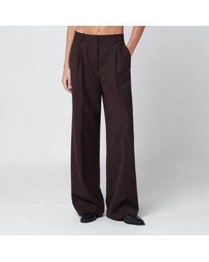 Anine Bing Wide-Leg Wool Blend Pants - Brown