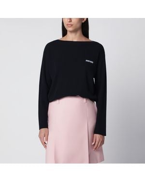 Miu Miu Virgin Wool Jumper With Logo Intarsia - Black