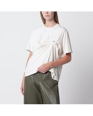 MM6 by Maison Margiela Écru Draped T-Shirt With Logo Patch - White