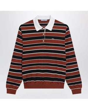 Prada Rust/ Striped Silk Polo - Red